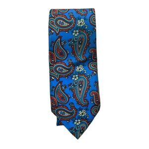 Tattersall Vintage 1980s Blue and Red Paisley Silk Tie Preppy Career